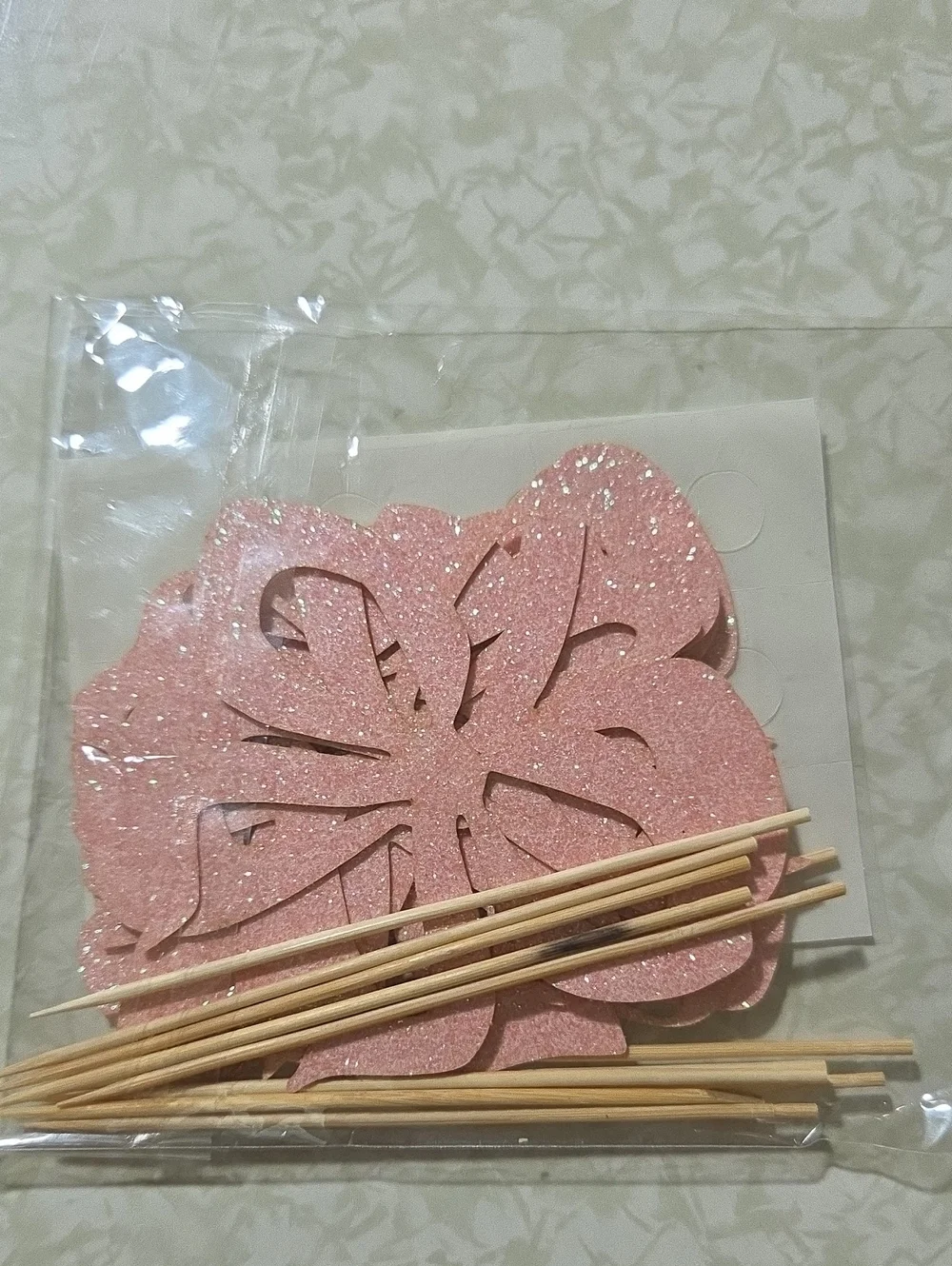 Pink Or Blue Glitter Hibiscus‎ Cupcake Toppers- Home Party Supplies